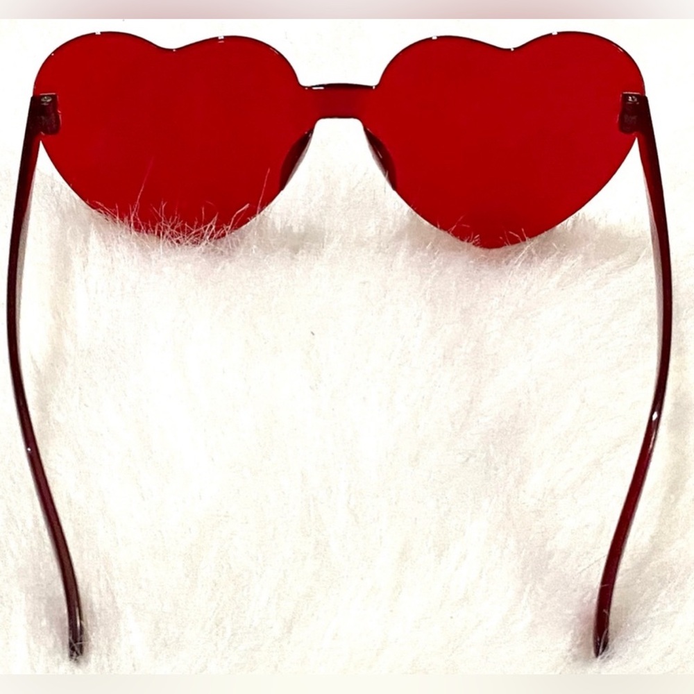 Red Heart Shaped Rimless Sunglasses Special Occasion Party Boho Y2K Festival - Picture 5 of 12